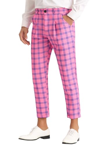 Lars Amadeus Plaid Dress Pants for Men's Stretch Pleated Front Formal Checked Golf Pants