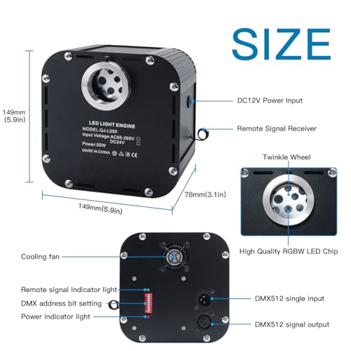 Image of AKEPO 50W RGBW Twinkle Fiber Optic Light Engine, Twinkle + DMX Function + 28-Key Remote for Home Fiber Optic Star