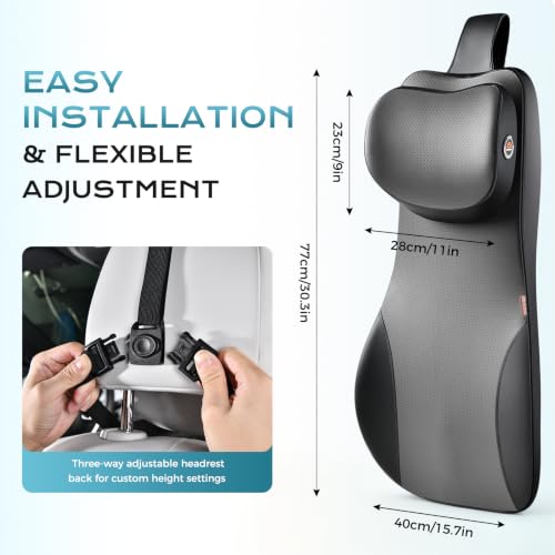 Image of Coverado 2-in-1 Lumbar Support Headrest Pillow, Adjustable-Height Velcro Design Car Neck Pillow, Ergonomic Memory Foam Back Support for Car, PU Leather Cushion for Neck Back Pain Relief, Blackgray