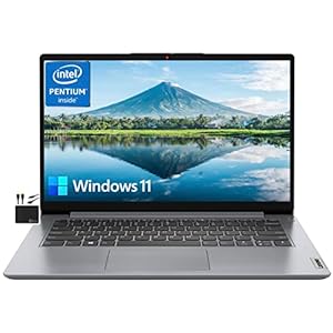 Lenovo IdeaPad 2023 Newest 14” HD Laptop Computer Business,Quad Core Intel Pentium N5030 (Upto 3.1GHz),4GB RAM,128GB eMMC,WiFi,Webcam,10+ Hours Battery,Microsoft 365,Win 11S+MarxsolCables Cloud Grey