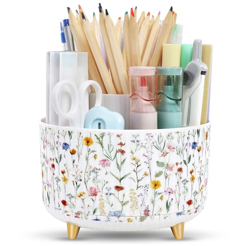 Image of SKYDUE 360 Degree Rotating Desk Organizer, Dual-Purpose Pencil Pen Holder for Desktop, Desk Pen Organizer with 5 Slots, Office Supplies, Pencil Cup for Office, School, Home