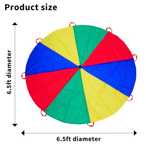 Image of Parachute 13ft / 16.4ft / 20ft - Kids Play Gymnastics Parachute with Handles for Group Team Cooperative Games,Indoor Outdoor Gym Class Rainbow Parachute Birthday Church VBS Activity Supplies