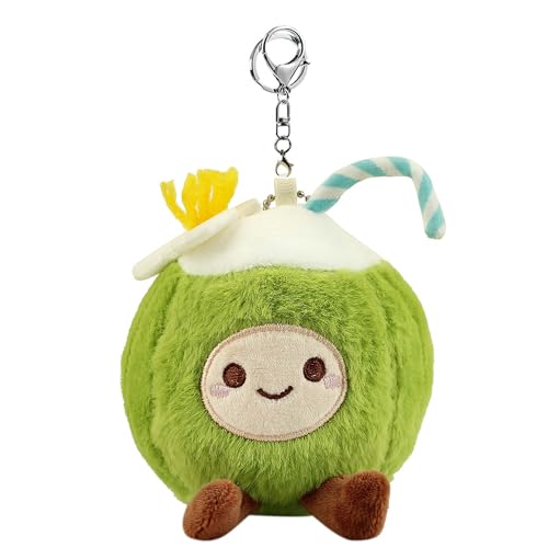 Xansema Cute Coconut Plush Bag Charms, Chaveiro Kawaii Fruit Beach para bolsas, mochilas, presente de verão para mulheres e homens, Verde, O