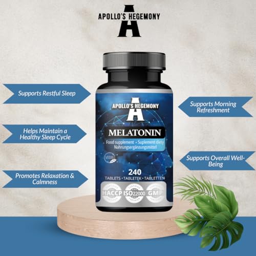Melatonin 240 Vegane Tabletten - 1mg pro Portion - 480 Portionen in der Packung - für effektives Schlafmanagement - von Apollo's Hegemony