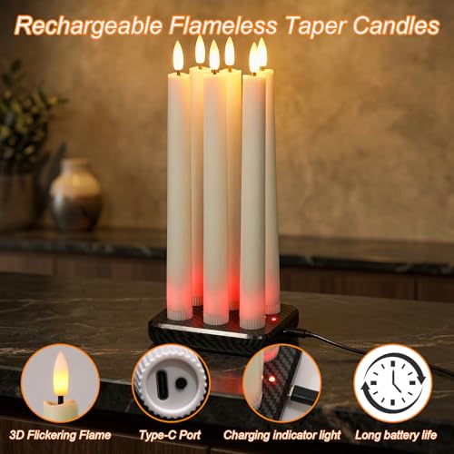 Image of GenSwin Rechargeable Flameless Taper Candles with Charging Base Remote