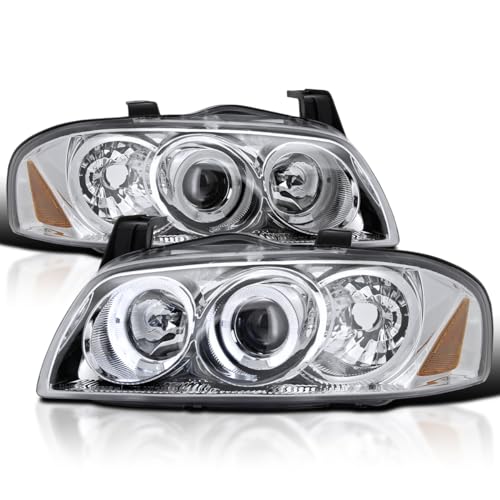 SPEC-D TUNING Halo Projector Headlights Chrome Compatible with 2004-2006 Nissan Sentra, Left + Right Pair Headlamps Assembly
