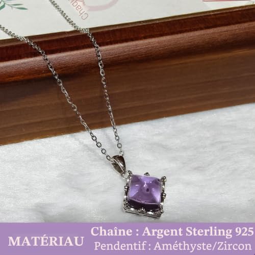 Aoneky Collier Pierre de Naissance Femme | Pendentif Améthyste en Argent Sterling 925 | Bijoux avec Boîte Cadeau pour Maman Épouse Chère Petite Amie (Carreau) – vue 2