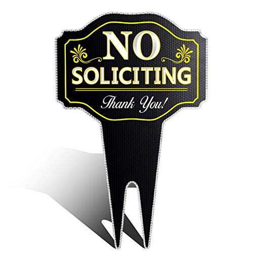 HISVISION No Soliciting Metal Yard Sign, 15" x 9"Heavy Duty DiBond Aluminum Reflective Sign with Stakes - Waterproof - UV Protected and Weather Resista for Your Home and Business