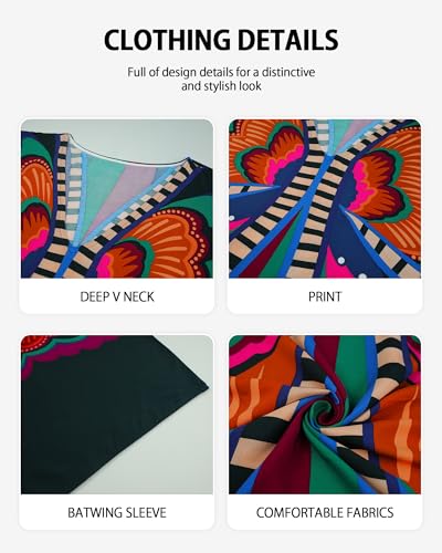 Bsubseach Kaftan Dresses for Women V Neck Butterfly Print Plus Size Batwing Sleeve Caftans Long Bathing Suit Cover Up4