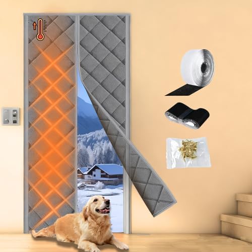 Magnetic Thermal Insulated Door Curtain 36''x 82'', 3 Layers Waterproof Oxford Fabric&Thickened Polyester Fiberfill, Temporary Door Keep Warm Winter&Cool Summer for Home Office and Store