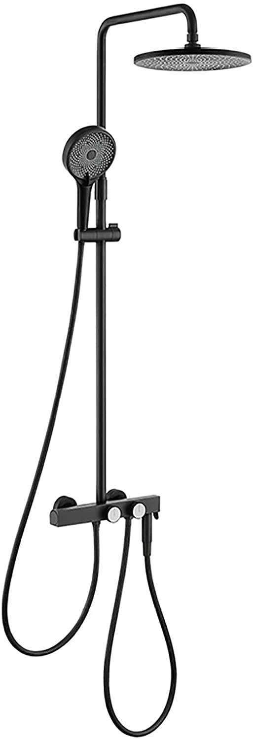 QUSYZD Shower System Thermostatic Shower Faucet Set Wall Mounted Shower Combo Set 12 Inches Rain Shower Head with Tub Spout, Handheld Shower Head, Bidet Sprayer,Black,Black