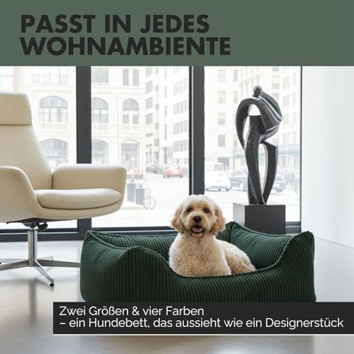 PAW WOW Anton Hundebett | Orthopädisches Hundebett | Hundekörbchen für kleine und mittelgroße Hunde (Olive, 85x65cm)