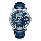 OBLVLO Luxury Blue Dial Roman Numerals Mechanical Watch with Starry Star Moonphase Complete Calendar Wristwatch AM-FG (AM-FG-YLLL)