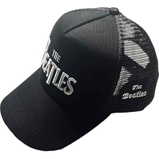 The Beatles Baseball Cap Drop T Band Logo and Apple Official Black Trucker - Les Beatles, Paul McCartney, John Lennon, RIngo Starr, George Harrison