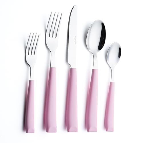 Annova 20-teiliges Edelstahl-Besteck-Set – farbige Griffe – 4 x Menuegabeln, 4 x Salatgabeln, 4 x Menümesser, 4 x Esslöffel, 4 x Teelöffel –...