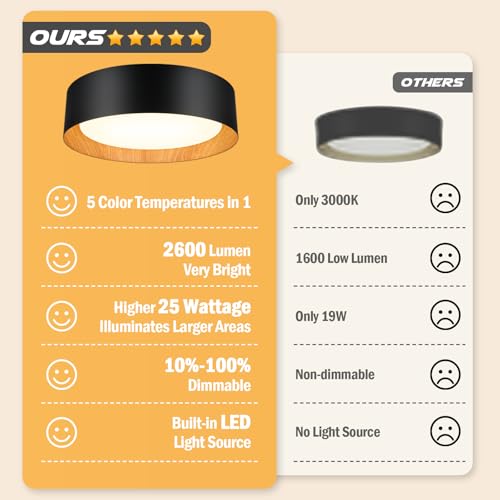 Image of Flush Mount Ceiling Light, 13in Modern Ceiling Light 5 Color Temperature