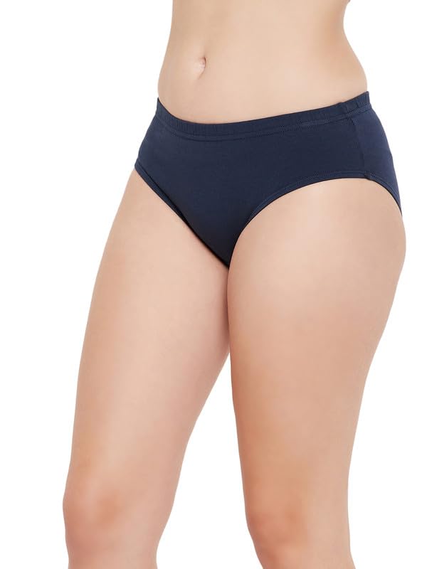 Image of Clovia Women's Cotton Medium Waist Outer Elastic Hipster Panty - Navy Blue