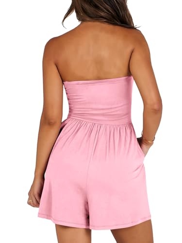 Image of AUXDIO Women Summer Casual Strapless Romper Sleeveless Off Shoulder Short Jumpsuits 2026 Beach Vacation Clothes
