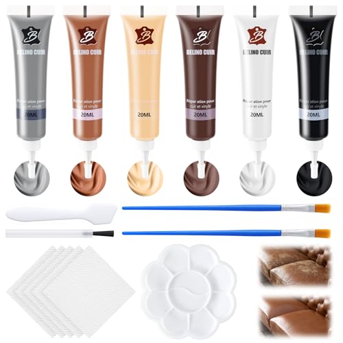 FORETOGO Leder Reparatur Set, 6 Farben Leder Reparaturpaste Set, Kunstleder Reparaturset, Fl&uuml;ssigleder Reparatur Set, Lederreparatur Creme f&uuml;r Auto Lederlenkrad Sofa G&uuml;rtel Kratzer Risse