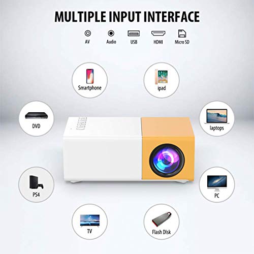 Image of YOTON UC 500 Projector, 400LM Portable Mini Home Theater LED Projector with Remote Controller, Support HDMI, AV, SD, USB Interfaces (Yellow) 3500 lm LED Corded Projector UC-500 A02
