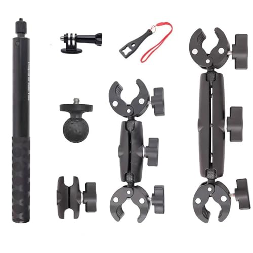 NEWFUN Soporte de Cámara, Accesorio para insta360 x4, Kit de Moto [ara insta360 x4,X3,X2, Rotación de 360 Grados, Doble Abrazadera, Doble Estabilidad, Soporte de Moto