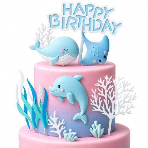 Décoration Gâteau Thème Océan, 11 Pièces Océan Gâteau Topper, Topper de Gâteau avec Baleine, Dauphin pour Anniversaire Enfant, Topper pour Cupcakes et Gâteaux – vue 9