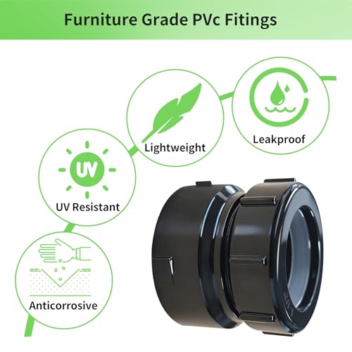 Image of Lesso 1-1 /4 Inch ABS P-Trap Adapter, Black, 2 Pack | SPG x SJ Connection, Plastic Nut & Washer, Leak-Proof, For Sink Drain Plumbing Systems