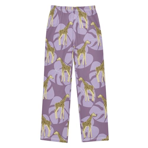 Giraffe Palm Leaf Boys Long Pants Soft Trousers Elastic Waist Kids Lounge Bottoms with Pockets S-XL