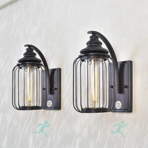 Applique murale détecteur de mouvement IP65, lot de 2 lampes noires E27 outdoor