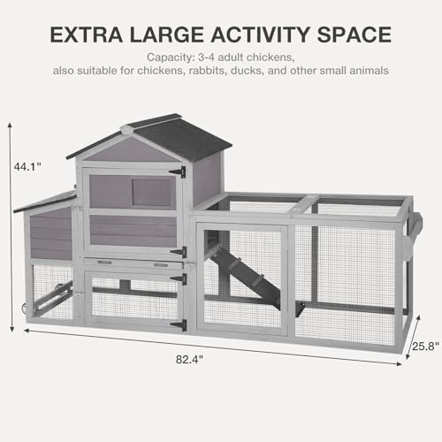 Chicken Coop for Outdoor - Poultry Cage with Wheels, Nesting Box, Leakproof Pull-on Tray, and Asphalt Waterproof Roof - Grey