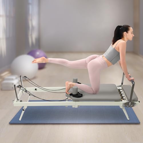 PIAOCAIYIN Foldable Pilates Reformer Machine, Adjustable Pilates Kit for Home Workouts,264.55lbs Load Capacity Yoga Fitness Equipment for Homes/Offices/Gyms Grey