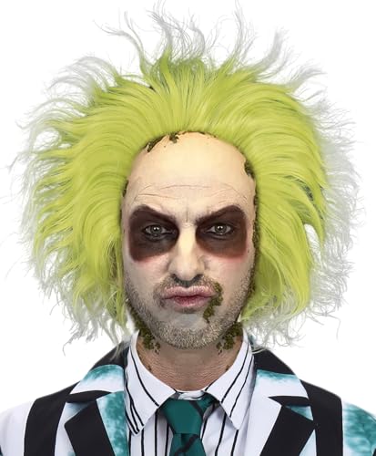 FOVER Green Wig for Scary Halloween Costume Men Cute Short Wavy Green Wigs for Horror Costume Cosplay FE034