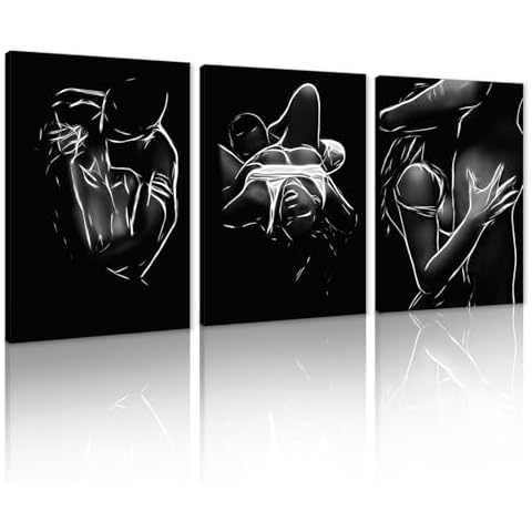 Yatsen Bridge Black and White Wall Art Abstract Pictures Abstract Body Line Painting Woman and Man Canvas Prints for Living Room Bedroom Bathroom Decorations Framed Ready to Hang 20x28inchx3Pcs Cover