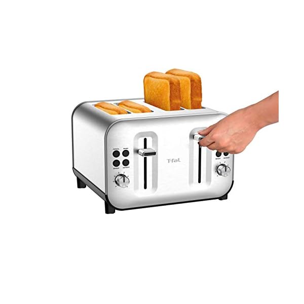   T-Fal-TF684D50-Element-Stainless-Steel-4-Slice-Toaster-toasts-breads-Bagels-Snacks-reheat-8-Browning-levers-Silver