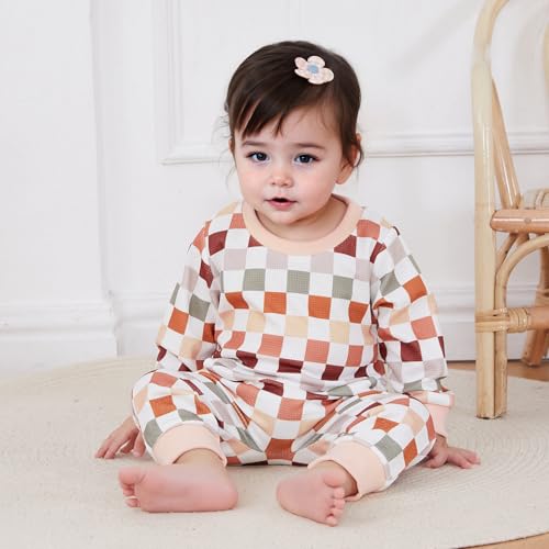 Karwuiio Toddler Baby Boy Girl Clothes Checkerboard Print Long Sleeve Sweatshirt Tops and Pants Fall Clothing Set4