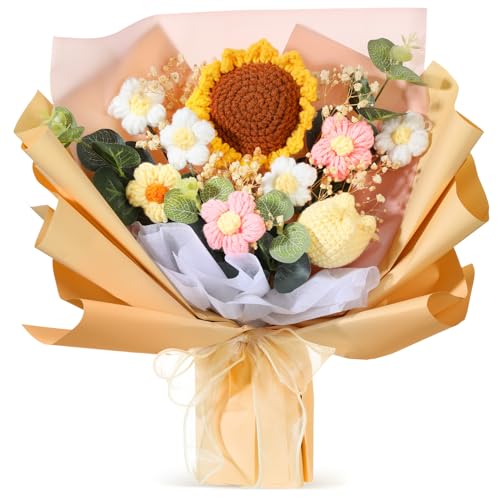 Hotop Ramo de flores de ganchillo de graduación, ramo de flores artificiales de punto para cumpleaños, boda, Acción de Gracias, Navidad, día de San Valentín, día de la madre, regalo para decoración