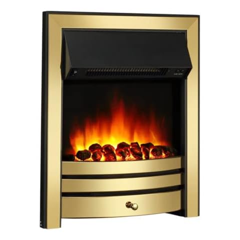 Endeavour Fires Roxby Inset Electric Fire Brass Trim and Fret, 220/240Vac 1&2kW, 7 Day Programmable Remote Control Freestanding Electric Fire (with full depth spacer) Cover