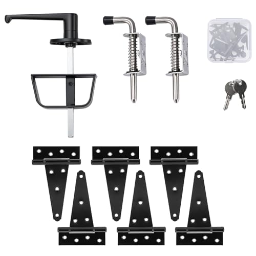 Shed Door Kit Shed Door Hardware Kit with 4-1/2 L-Handle Lock Stainless Steel Latches and 6 Hinges Black