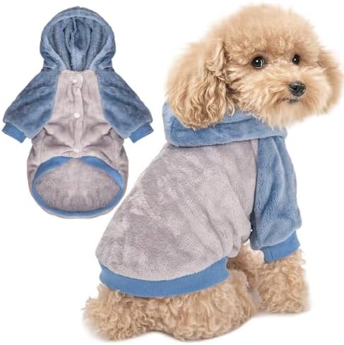 FabriCastle Dog Hoodie Sweater for Small Dogs Boy and Girl, Dog Clothes S XS XXS Puppy Sweatshirt, Pet Outfit, Cat Clothing Super Soft Warm Snap On Closure (Lightgrey-Blue, Small)