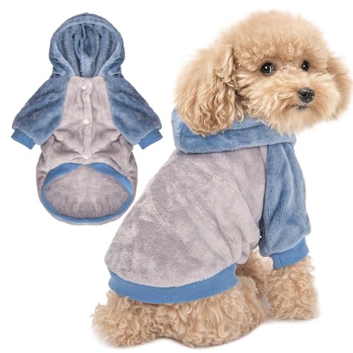 FabriCastle Dog Hoodie Sweater for Small Dogs Boy and Girl, Dog Clothes S XS XXS Puppy Sweatshirt, Pet Outfit, Cat Clothing Super Soft Warm Snap On Closure (Lightgrey-Blue, Small)