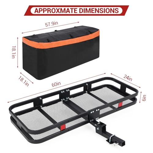 MOVECOM Gepäckträgerkorb für Anhängerkupplung | 152,4 x 61 x 15,2 cm | trägt 227 kg | inklusive wasserdichter Gepäcktasche (4,5 m³), Netz und Gurte | kompatibel mit 5,1 cm Empfängern | für SUVs und
