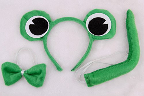 Marlegard® 3Pcs Funny Dalmatian Milk Leopard Costume Headband Ear With Tail Tie (Green Frog) #TOP2