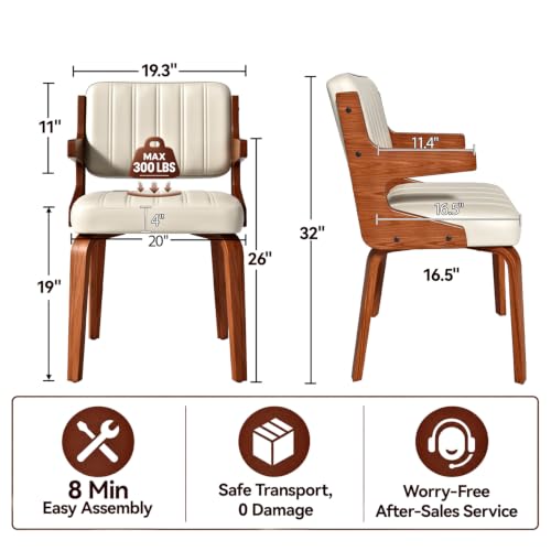 Image of Dining Chairs, Mid Century Modern Chairs with Arms, Set of 2, Beige