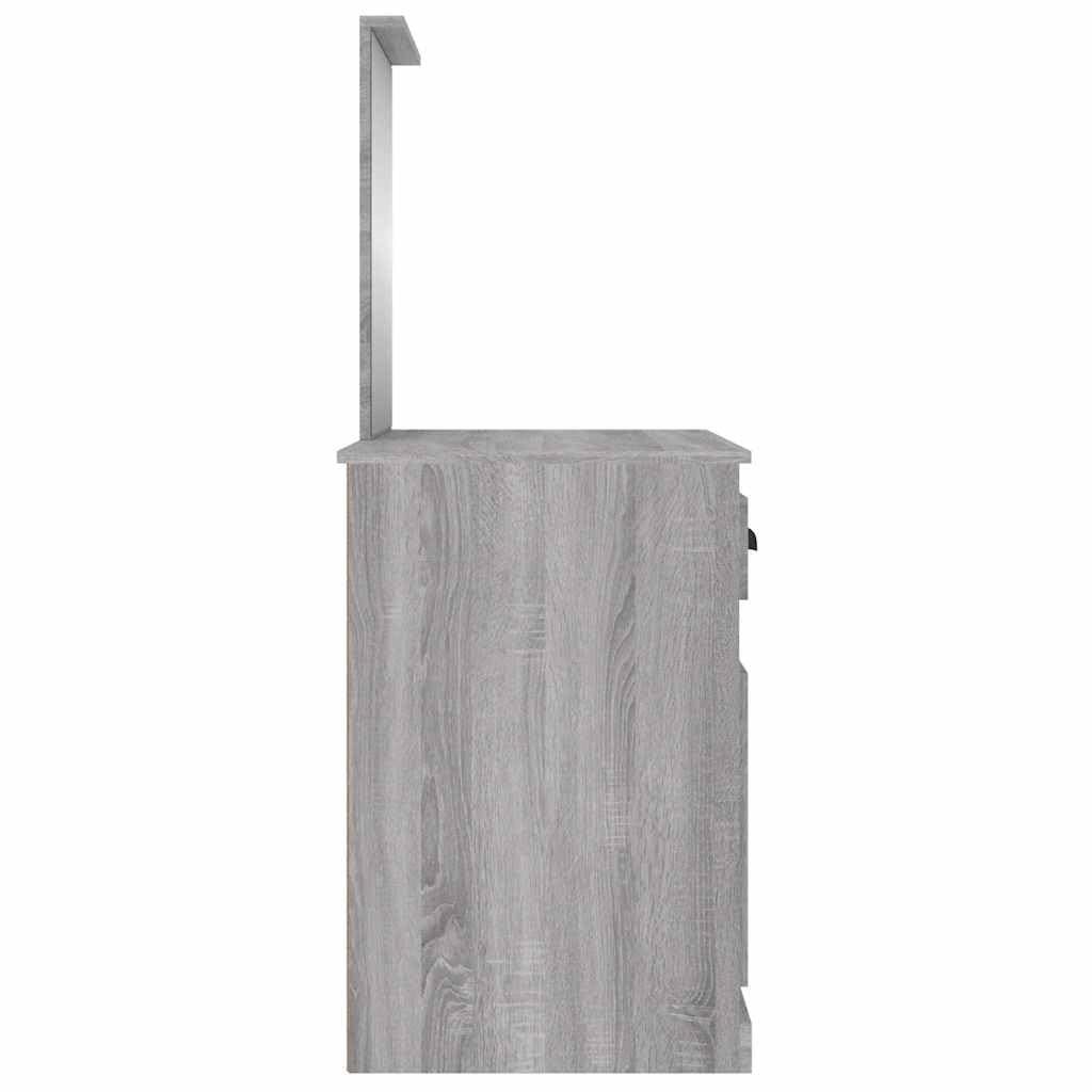 Schminktisch Mit Spiegel Grau Sonoma 90x50x132,5 cm | Holzwerkstoff, Stabil, Feuchtigkeitsbestandig, Viel Stauraum, Mit Anleitung