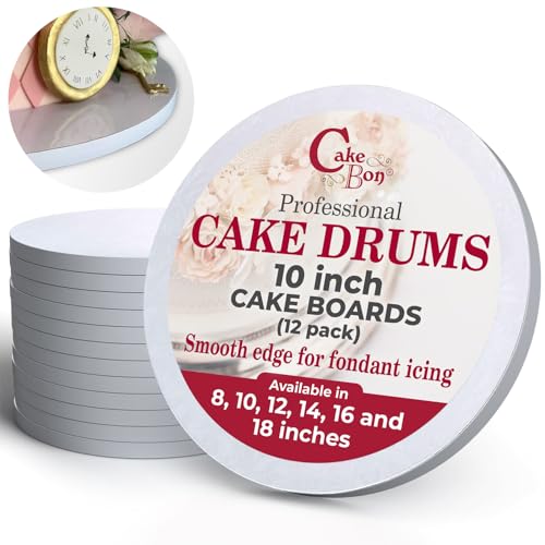 Image of Cakebon Cake Boards 10 inch White Round Cake Drums 1 /2 inch Thick Smooth Edge 12Pk | Base para Pastel, Round Cake Board 10 Inch, Cake Rounds, 10 Inch Cake Drum, Baking Supplies, Cake Decorating, White Cake Base