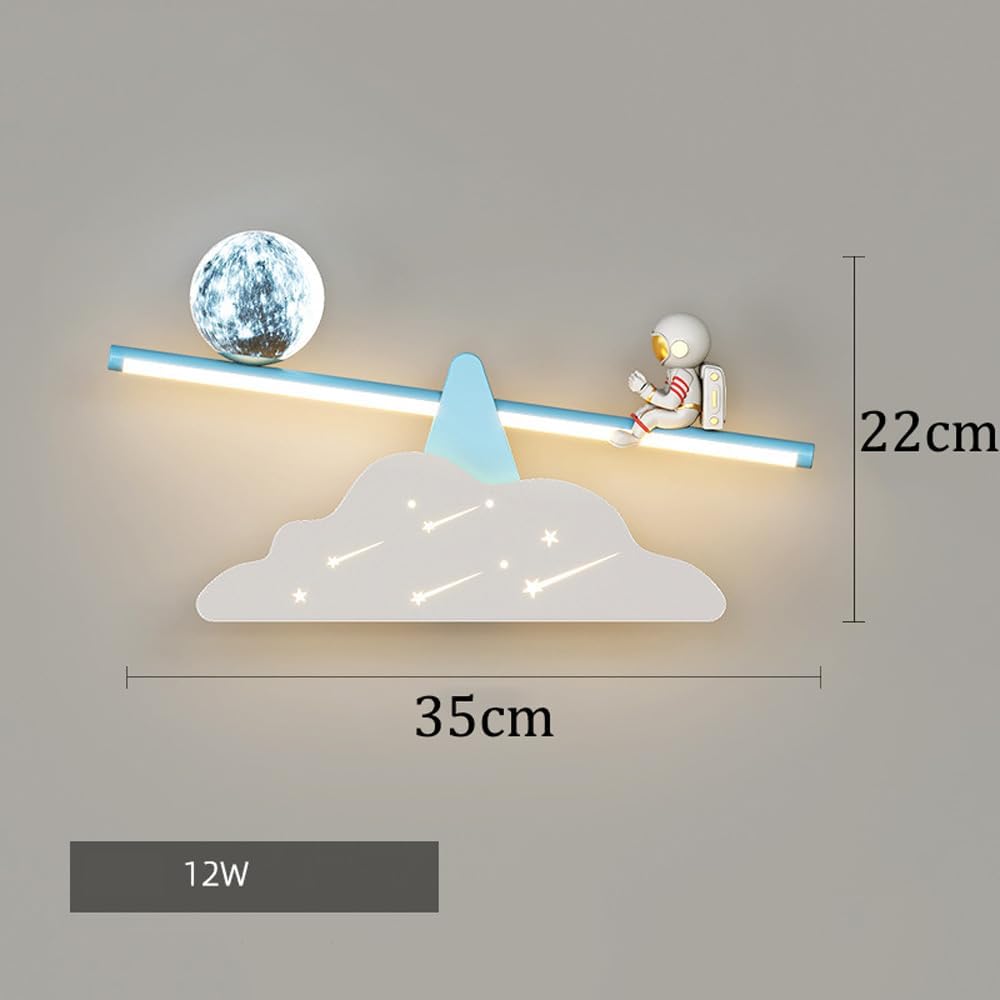 12W LED Modern Light Luxury Wall Mount Moon Light for Kids Bedroom Wall Sconce Fun Planet Spaceman Astronaut Wall Light Blue Modern Nordic Nursery Bedside Wall Lamp for Girls Children Room