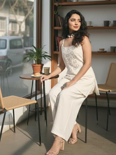 Image of GRECIILOOKS Women Ethnic Sleeveless Kurti Sets|Stylish Cotton Suit Set for Womens , Festival Kurta Set's|Party Outfit Traditional Dress for Woman|Comfortable Two Piece Outfit for Office, Casual & Daily Use