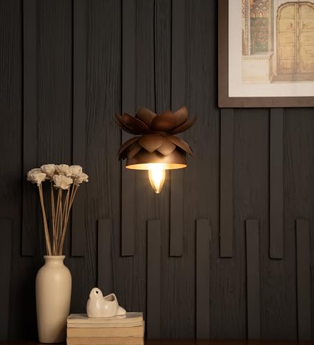 Image of Lotus Pendant Light | Premium Metal Hanging Lamp with E27 Holder | LED Compatible Ceiling Light for Dining, Kitchen & Entryway (Bronze)