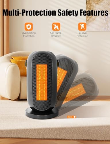 YuFek Small Space Heater Low Energy, Ceramic Fan Heater, 6 Adjustable Modes & Thermostat Portable Heater for Room Home - Cosy Home Interiors YuFek Small Space Heater Low Energy, Ceramic Fan Heater, 6 Adjustable Modes & Thermostat Portable Heater for Room Home - Image 5