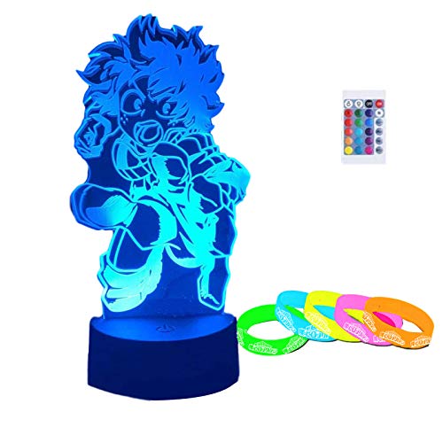 3D Illusion Lamp Led Night Light My Hero Academia Midoriya Izuku Figure with 5PCS Glow Bracelets Luminous Wristbands for Kids Bedroom Decoration Cool Birthday Gift